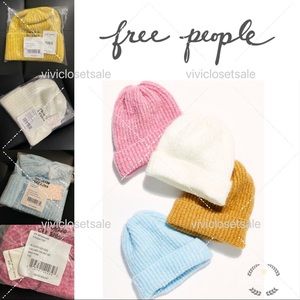 NWT✨BUNDLE OF 3✨FREE PEOPLE Lullaby Rib Beanie pink/white/blue/yellow